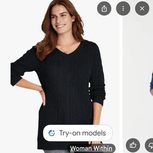Woman Within Cable Knit Pullover V Sweater